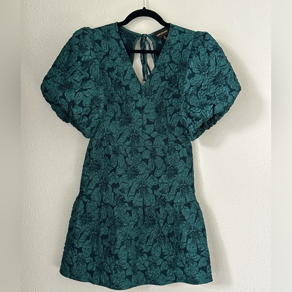 Emerald Green Mini Baby Doll Dress with V Neckline SZ XS Whimsical Western HOCO - Picture 2 of 6